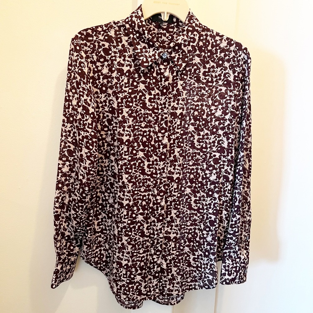 Theory Long Sleeve Button Up Blouse Small Work‎ Office Career Dark Purple